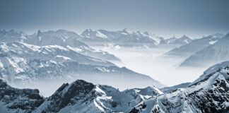 Snowy mountains in the Swiss Alps. View from Mount Titlis, Switzerland.